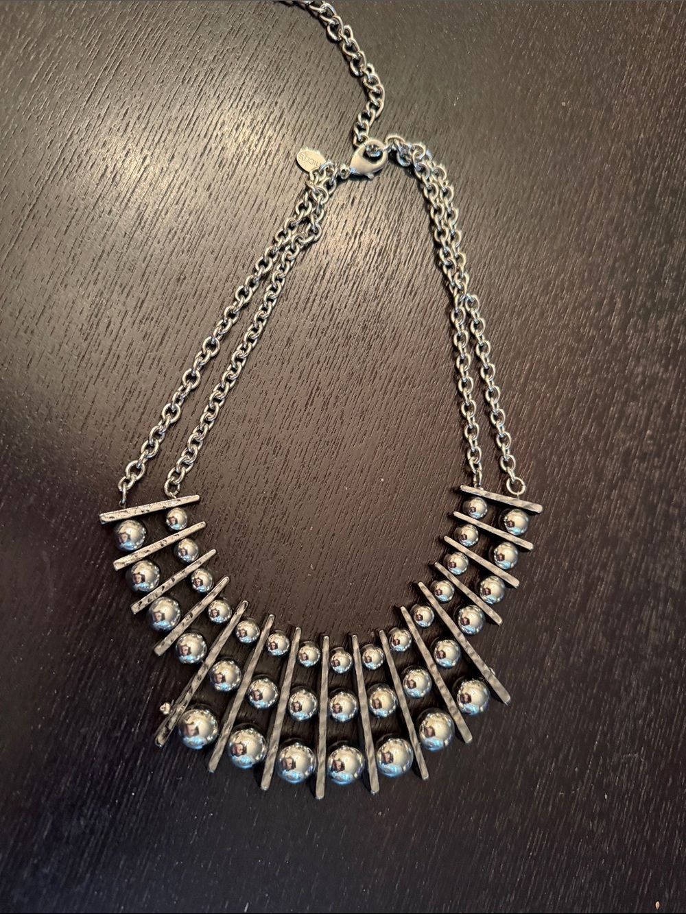 Chico's Silver-Tone Layered Spike & Ball Statement Necklace